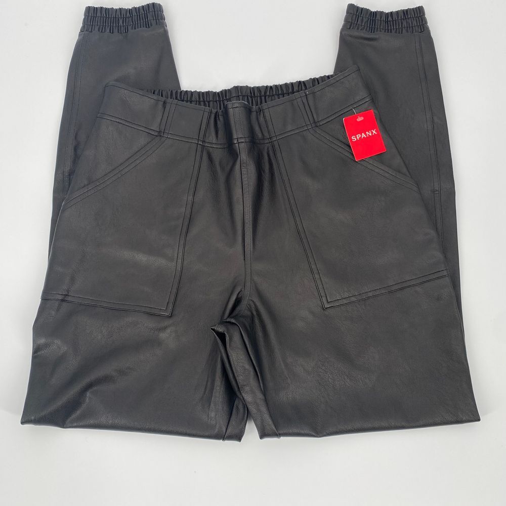 NEW Spanx Black Leather-Like‎ Jogger Pants NWT Size Large Retail $148